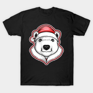 Polar Bear With Santas Hat For Christmas T-Shirt